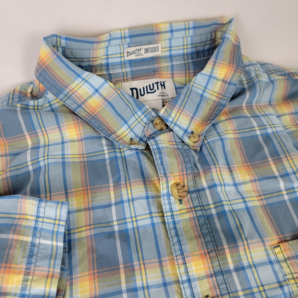 Duluth Trading Co Untucked Mens 2XL Relaxed Fit Plaid Short Sleeve Cotton Shirt